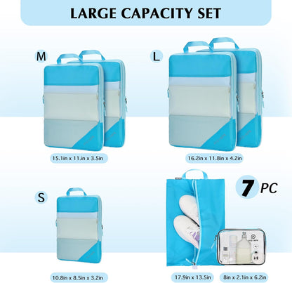 Lightweight Compression Packing Cubes for Suitcases, Compressible Expandable Travel Packing Organizer with Clear Toiletries and Backpack Bag, Travel Essentials for Carry on Luggage