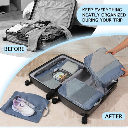 Lightweight Compression Packing Cubes for Suitcases, Compressible Expandable Travel Packing Organizer with Clear Toiletries and Backpack Bag, Travel Essentials for Carry on Luggage