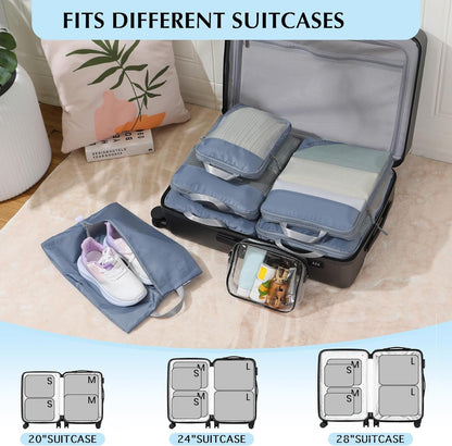 Lightweight Compression Packing Cubes for Suitcases, Compressible Expandable Travel Packing Organizer with Clear Toiletries and Backpack Bag, Travel Essentials for Carry on Luggage