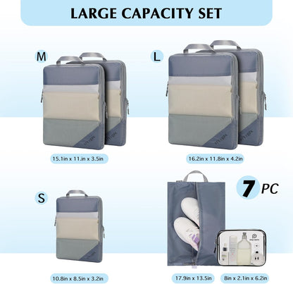 Lightweight Compression Packing Cubes for Suitcases, Compressible Expandable Travel Packing Organizer with Clear Toiletries and Backpack Bag, Travel Essentials for Carry on Luggage