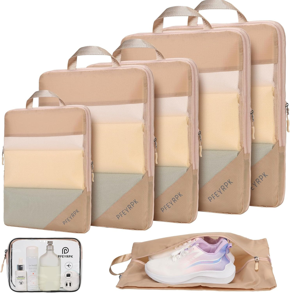 Lightweight Compression Packing Cubes for Suitcases, Compressible Expandable Travel Packing Organizer with Clear Toiletries and Backpack Bag, Travel Essentials for Carry on Luggage