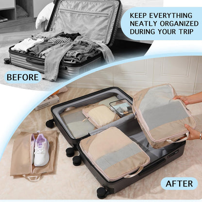 Lightweight Compression Packing Cubes for Suitcases, Compressible Expandable Travel Packing Organizer with Clear Toiletries and Backpack Bag, Travel Essentials for Carry on Luggage