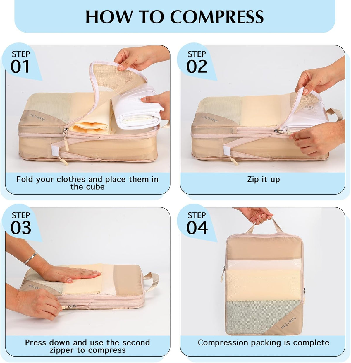 Lightweight Compression Packing Cubes for Suitcases, Compressible Expandable Travel Packing Organizer with Clear Toiletries and Backpack Bag, Travel Essentials for Carry on Luggage