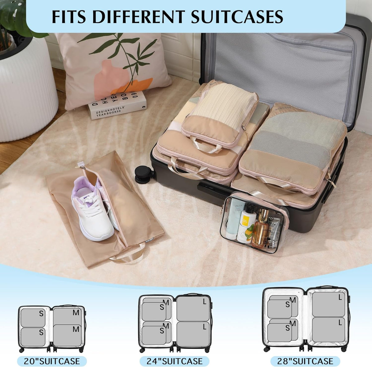 Lightweight Compression Packing Cubes for Suitcases, Compressible Expandable Travel Packing Organizer with Clear Toiletries and Backpack Bag, Travel Essentials for Carry on Luggage