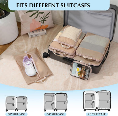 Lightweight Compression Packing Cubes for Suitcases, Compressible Expandable Travel Packing Organizer with Clear Toiletries and Backpack Bag, Travel Essentials for Carry on Luggage