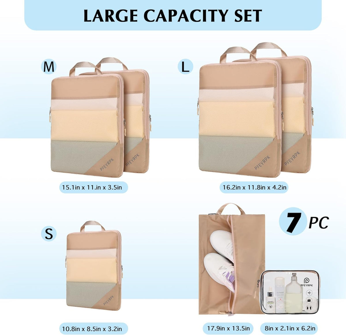 Lightweight Compression Packing Cubes for Suitcases, Compressible Expandable Travel Packing Organizer with Clear Toiletries and Backpack Bag, Travel Essentials for Carry on Luggage