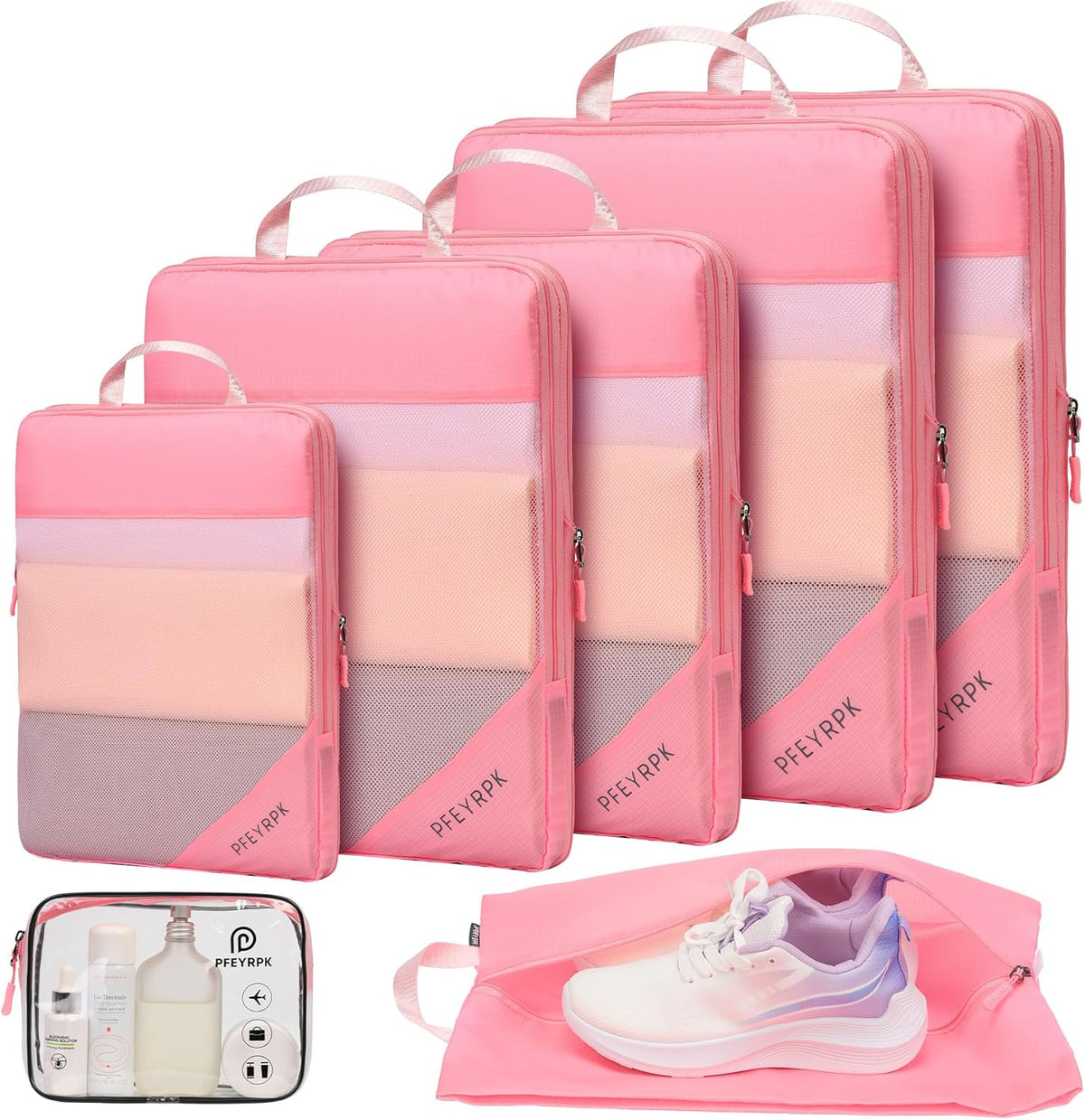 Lightweight Compression Packing Cubes for Suitcases, Compressible Expandable Travel Packing Organizer with Clear Toiletries and Backpack Bag, Travel Essentials for Carry on Luggage