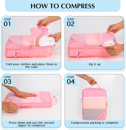 Lightweight Compression Packing Cubes for Suitcases, Compressible Expandable Travel Packing Organizer with Clear Toiletries and Backpack Bag, Travel Essentials for Carry on Luggage