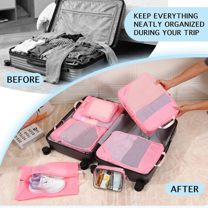 Lightweight Compression Packing Cubes for Suitcases, Compressible Expandable Travel Packing Organizer with Clear Toiletries and Backpack Bag, Travel Essentials for Carry on Luggage