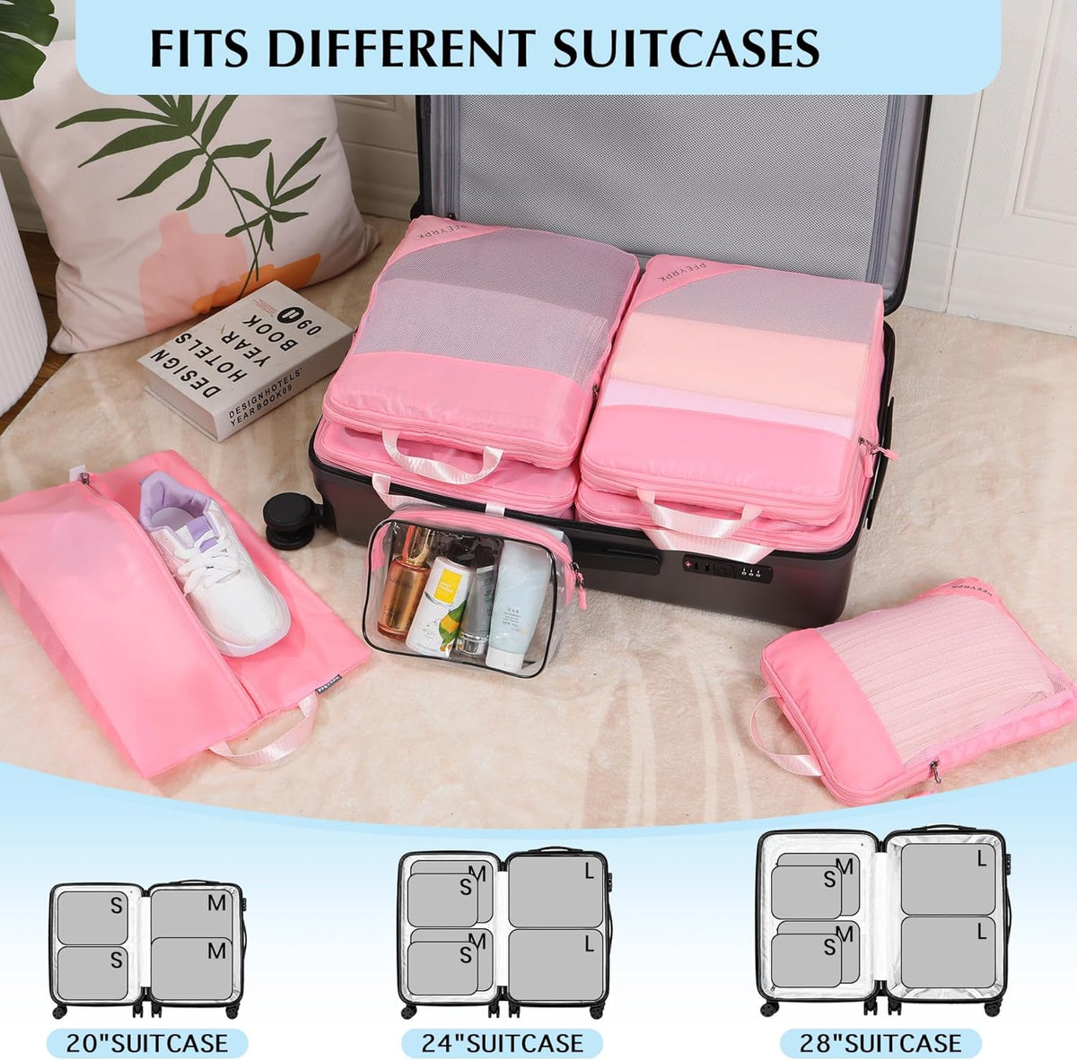 Lightweight Compression Packing Cubes for Suitcases, Compressible Expandable Travel Packing Organizer with Clear Toiletries and Backpack Bag, Travel Essentials for Carry on Luggage