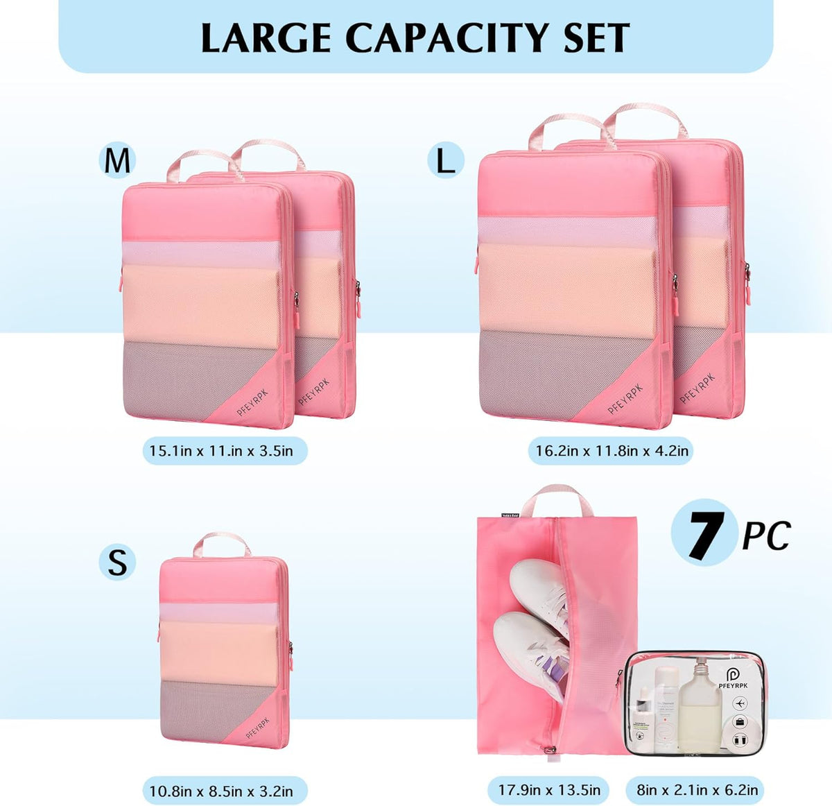 Lightweight Compression Packing Cubes for Suitcases, Compressible Expandable Travel Packing Organizer with Clear Toiletries and Backpack Bag, Travel Essentials for Carry on Luggage