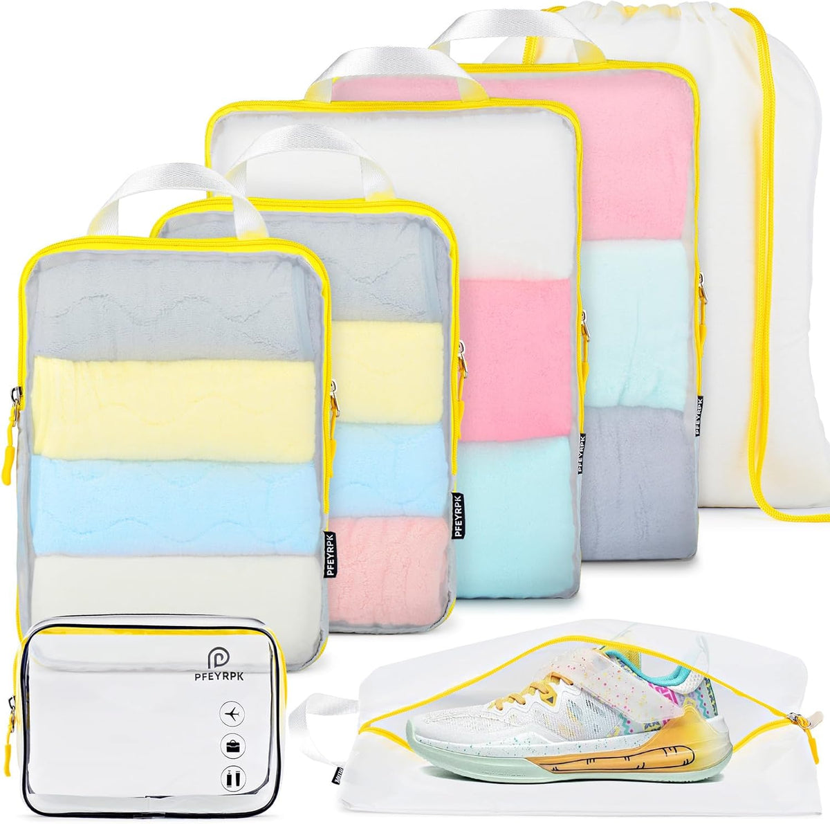 Lightweight Compression Packing Cubes for Suitcases, Compressible Expandable Travel Packing Organizer with Clear Toiletries and Backpack Bag, Travel Essentials for Carry on Luggage