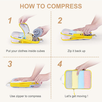 Lightweight Compression Packing Cubes for Suitcases, Compressible Expandable Travel Packing Organizer with Clear Toiletries and Backpack Bag, Travel Essentials for Carry on Luggage