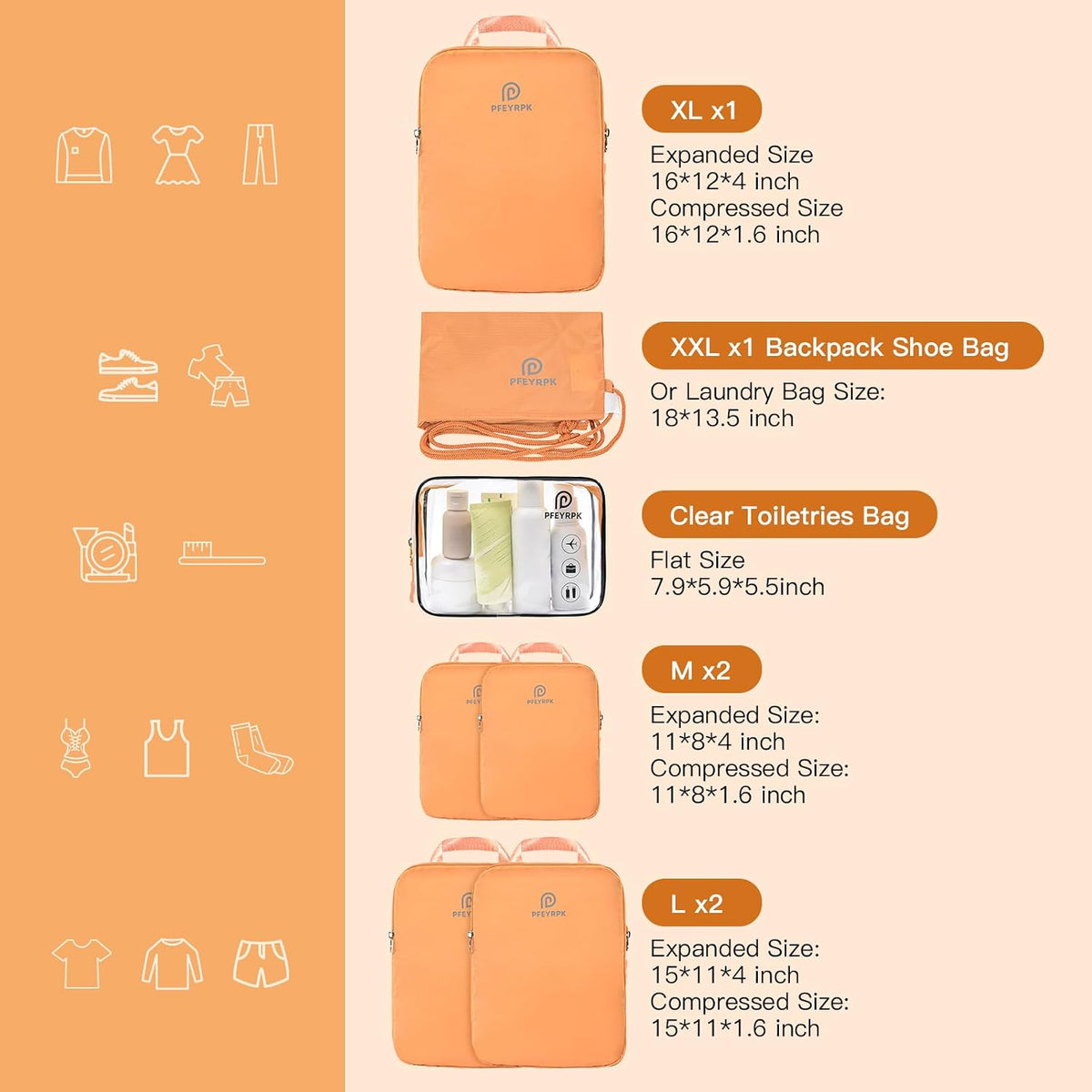Lightweight Compression Packing Cubes for Suitcases, Compressible Expandable Travel Packing Organizer with Clear Toiletries and Backpack Bag, Travel Essentials for Carry on Luggage