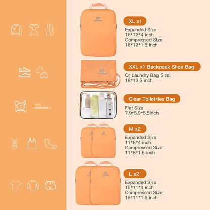Lightweight Compression Packing Cubes for Suitcases, Compressible Expandable Travel Packing Organizer with Clear Toiletries and Backpack Bag, Travel Essentials for Carry on Luggage
