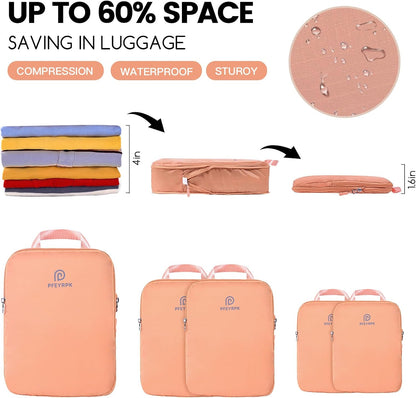 Lightweight Compression Packing Cubes for Suitcases, Compressible Expandable Travel Packing Organizer with Clear Toiletries and Backpack Bag, Travel Essentials for Carry on Luggage