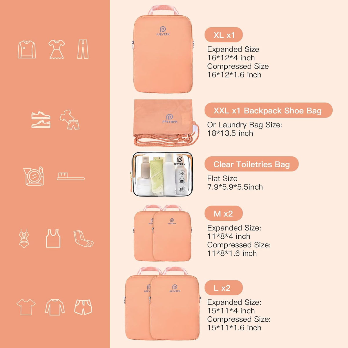 Lightweight Compression Packing Cubes for Suitcases, Compressible Expandable Travel Packing Organizer with Clear Toiletries and Backpack Bag, Travel Essentials for Carry on Luggage