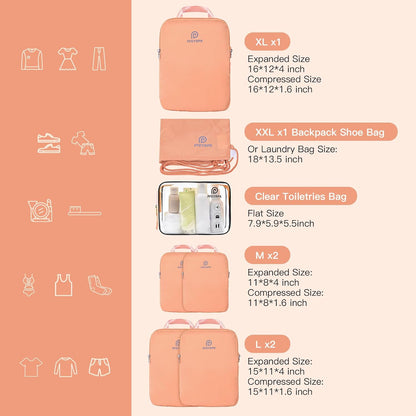 Lightweight Compression Packing Cubes for Suitcases, Compressible Expandable Travel Packing Organizer with Clear Toiletries and Backpack Bag, Travel Essentials for Carry on Luggage