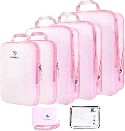 Lightweight Compression Packing Cubes for Suitcases, Compressible Expandable Travel Packing Organizer with Clear Toiletries and Backpack Bag, Travel Essentials for Carry on Luggage