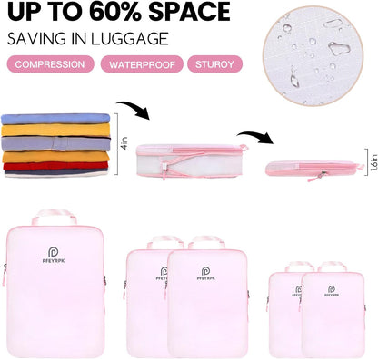 Lightweight Compression Packing Cubes for Suitcases, Compressible Expandable Travel Packing Organizer with Clear Toiletries and Backpack Bag, Travel Essentials for Carry on Luggage