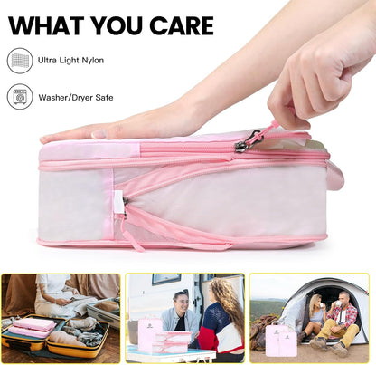 Lightweight Compression Packing Cubes for Suitcases, Compressible Expandable Travel Packing Organizer with Clear Toiletries and Backpack Bag, Travel Essentials for Carry on Luggage