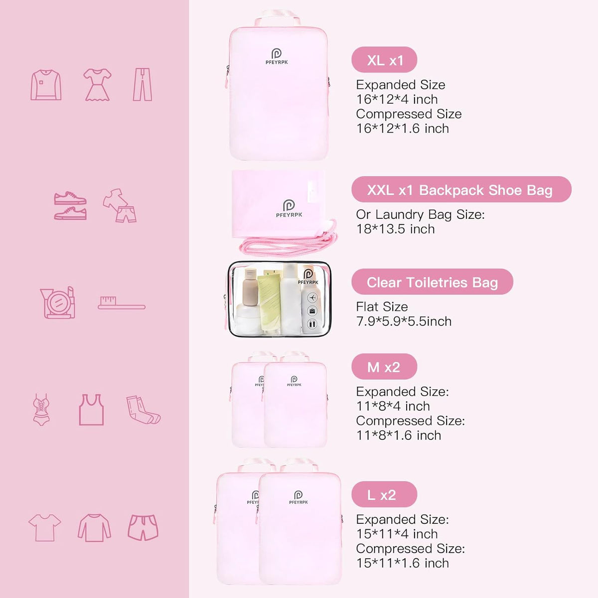 Lightweight Compression Packing Cubes for Suitcases, Compressible Expandable Travel Packing Organizer with Clear Toiletries and Backpack Bag, Travel Essentials for Carry on Luggage