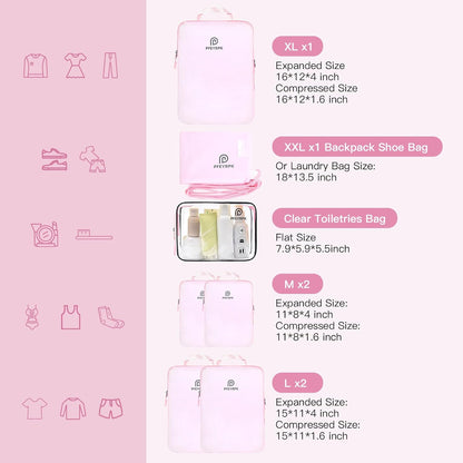 Lightweight Compression Packing Cubes for Suitcases, Compressible Expandable Travel Packing Organizer with Clear Toiletries and Backpack Bag, Travel Essentials for Carry on Luggage