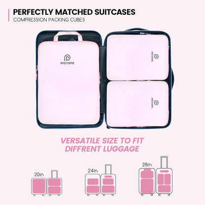 Lightweight Compression Packing Cubes for Suitcases, Compressible Expandable Travel Packing Organizer with Clear Toiletries and Backpack Bag, Travel Essentials for Carry on Luggage