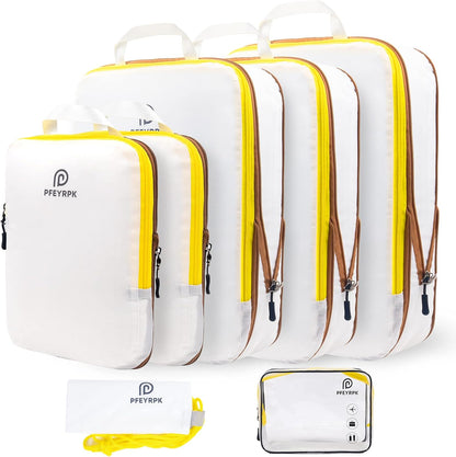 Lightweight Compression Packing Cubes for Suitcases, Compressible Expandable Travel Packing Organizer with Clear Toiletries and Backpack Bag, Travel Essentials for Carry on Luggage