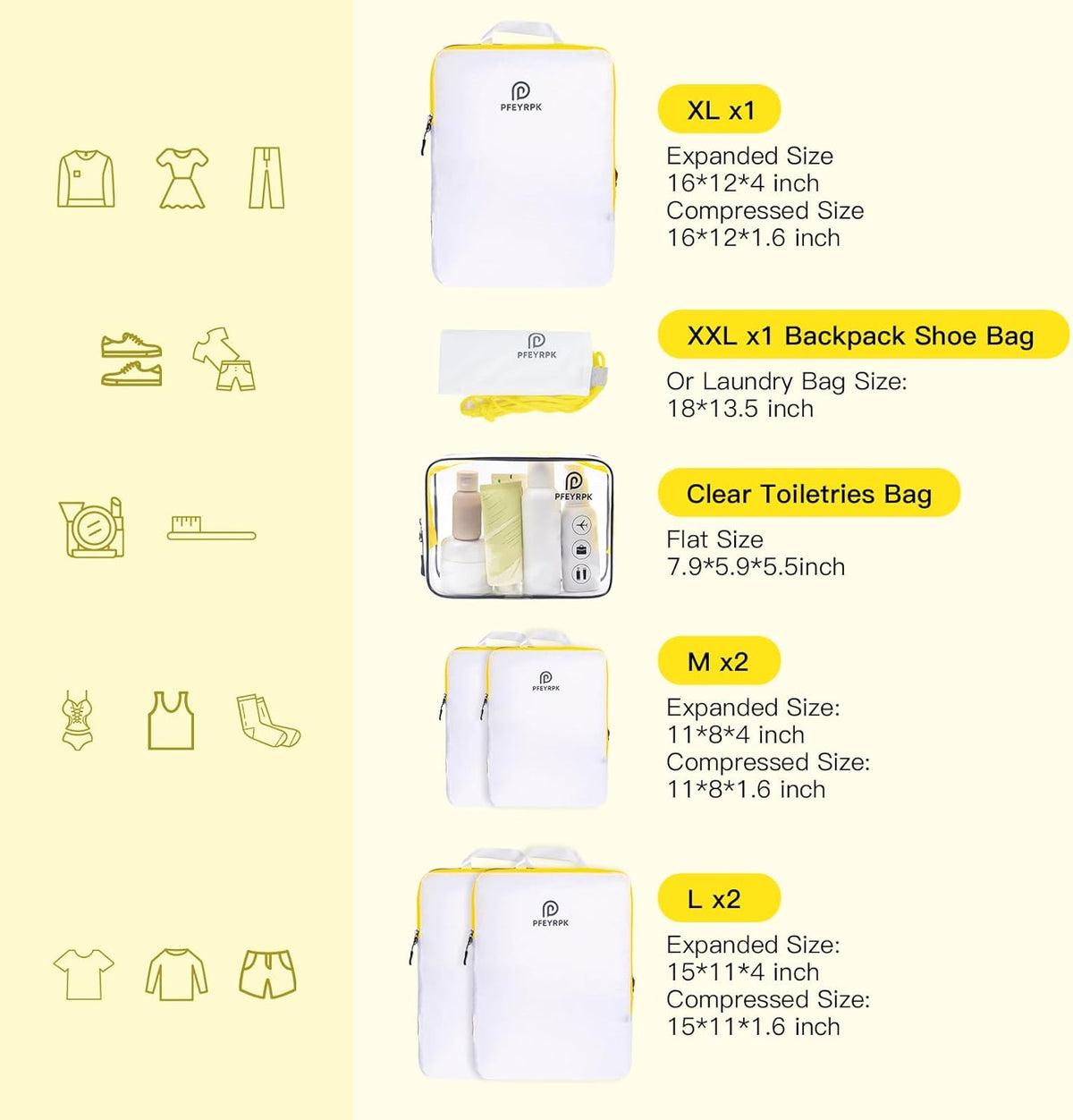 Lightweight Compression Packing Cubes for Suitcases, Compressible Expandable Travel Packing Organizer with Clear Toiletries and Backpack Bag, Travel Essentials for Carry on Luggage