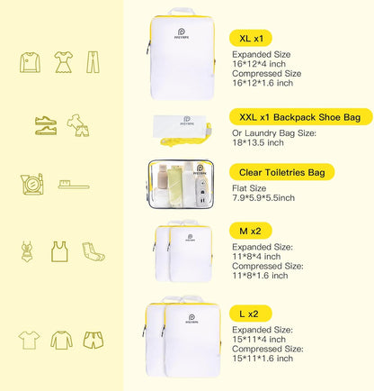 Lightweight Compression Packing Cubes for Suitcases, Compressible Expandable Travel Packing Organizer with Clear Toiletries and Backpack Bag, Travel Essentials for Carry on Luggage