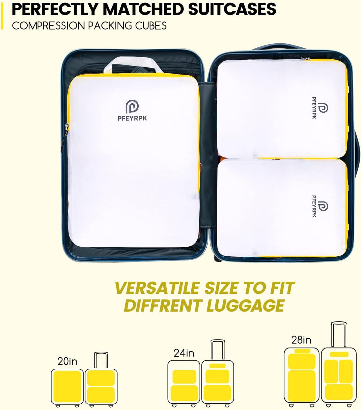 Lightweight Compression Packing Cubes for Suitcases, Compressible Expandable Travel Packing Organizer with Clear Toiletries and Backpack Bag, Travel Essentials for Carry on Luggage