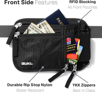 Navigator Travel Neck Wallet; RFID Blocking Pouch and Passport Holder for Travel with Neck and Waist Carry Modes; Travel Document Holder for Passports, Cards, Cash and Mid-Size Phones (Black)