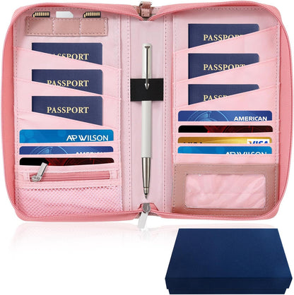 Leather Passport Holder Family, RFID Blocking Passport Wallet, Travel Essentials Premium Wallets