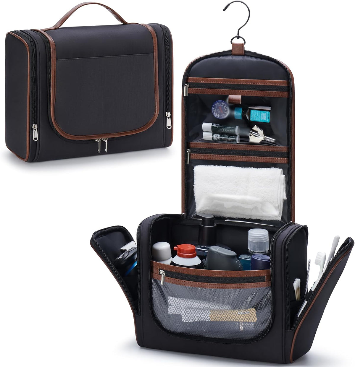 Men’s Hanging Toiletry Bag, Large Capacity Toiletry Organizer | Water-Resistant Toiletry Bag With 360° Hook, Multiple Compartments For Grooming & Shaving, Ideal For Travel & Business, Black