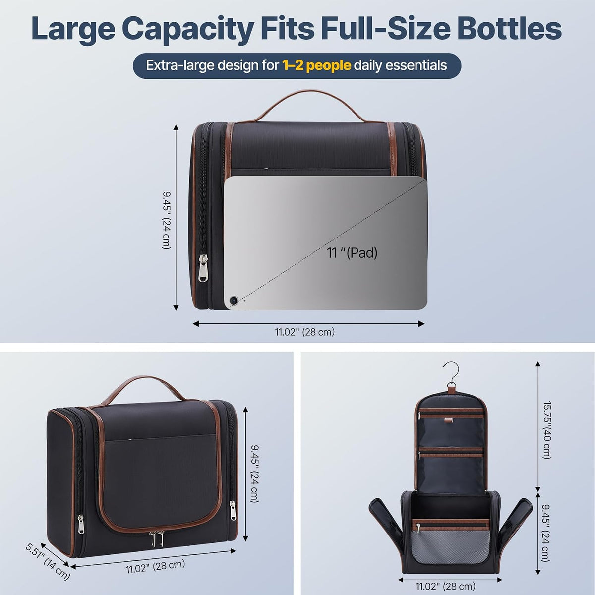 Men’s Hanging Toiletry Bag, Large Capacity Toiletry Organizer | Water-Resistant Toiletry Bag With 360° Hook, Multiple Compartments For Grooming & Shaving, Ideal For Travel & Business, Black