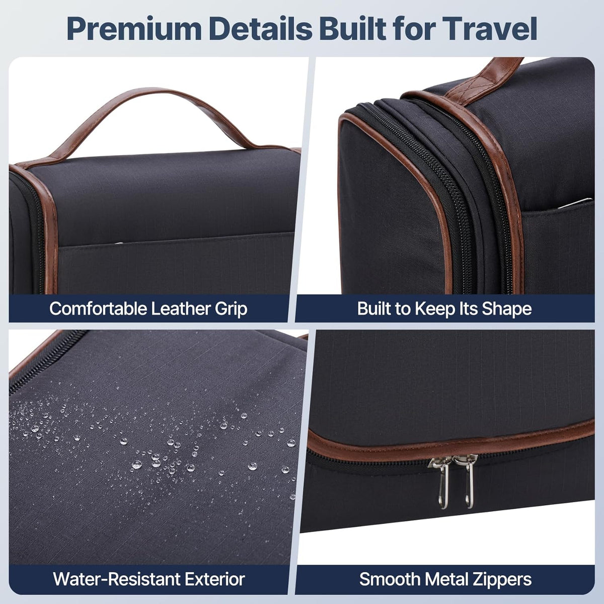 Men’s Hanging Toiletry Bag, Large Capacity Toiletry Organizer | Water-Resistant Toiletry Bag With 360° Hook, Multiple Compartments For Grooming & Shaving, Ideal For Travel & Business, Black