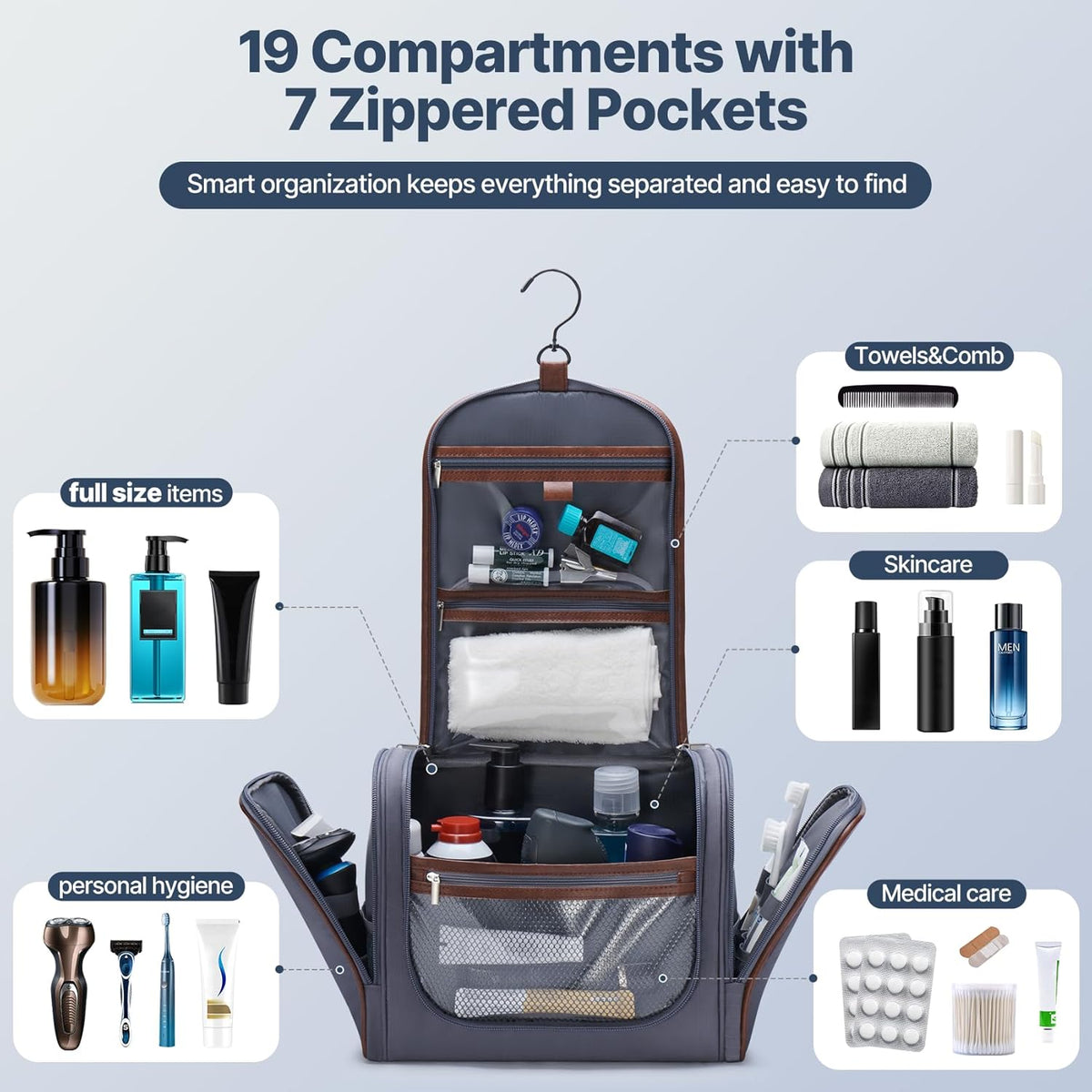 Men’s Hanging Toiletry Bag, Large Capacity Toiletry Organizer | Water-Resistant Toiletry Bag With 360° Hook, Multiple Compartments For Grooming & Shaving, Ideal For Travel & Business, Black