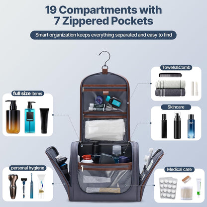 Men’s Hanging Toiletry Bag, Large Capacity Toiletry Organizer | Water-Resistant Toiletry Bag With 360° Hook, Multiple Compartments For Grooming & Shaving, Ideal For Travel & Business, Black