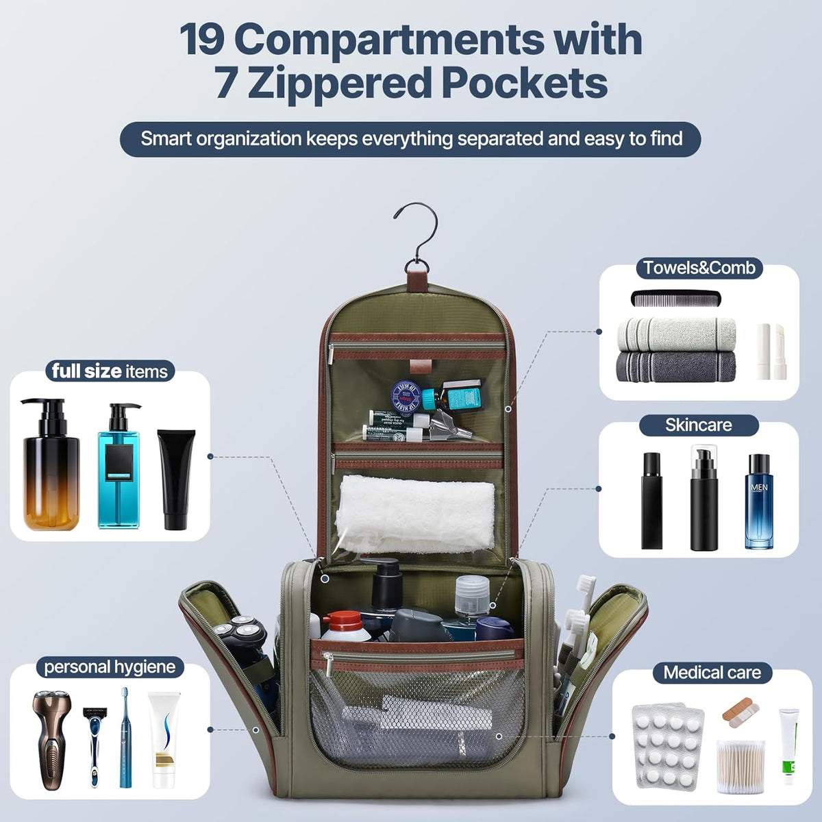 Men’s Hanging Toiletry Bag, Large Capacity Toiletry Organizer | Water-Resistant Toiletry Bag With 360° Hook, Multiple Compartments For Grooming & Shaving, Ideal For Travel & Business, Black
