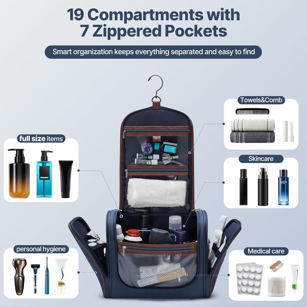 Men’s Hanging Toiletry Bag, Large Capacity Toiletry Organizer | Water-Resistant Toiletry Bag With 360° Hook, Multiple Compartments For Grooming & Shaving, Ideal For Travel & Business, Black