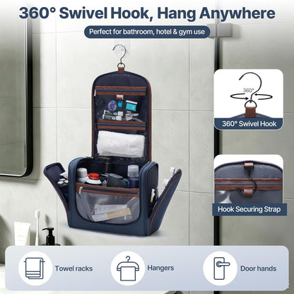 Men’s Hanging Toiletry Bag, Large Capacity Toiletry Organizer | Water-Resistant Toiletry Bag With 360° Hook, Multiple Compartments For Grooming & Shaving, Ideal For Travel & Business, Black