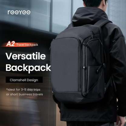 38L Carry On Backpack, Large Travel Backpack with 16 Inch Laptop Compartment, 180° Clamshell Opening, Water-Resistant CORDURA Fabric, Black