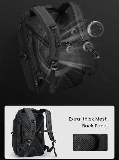 38L Carry On Backpack, Large Travel Backpack with 16 Inch Laptop Compartment, 180° Clamshell Opening, Water-Resistant CORDURA Fabric, Black