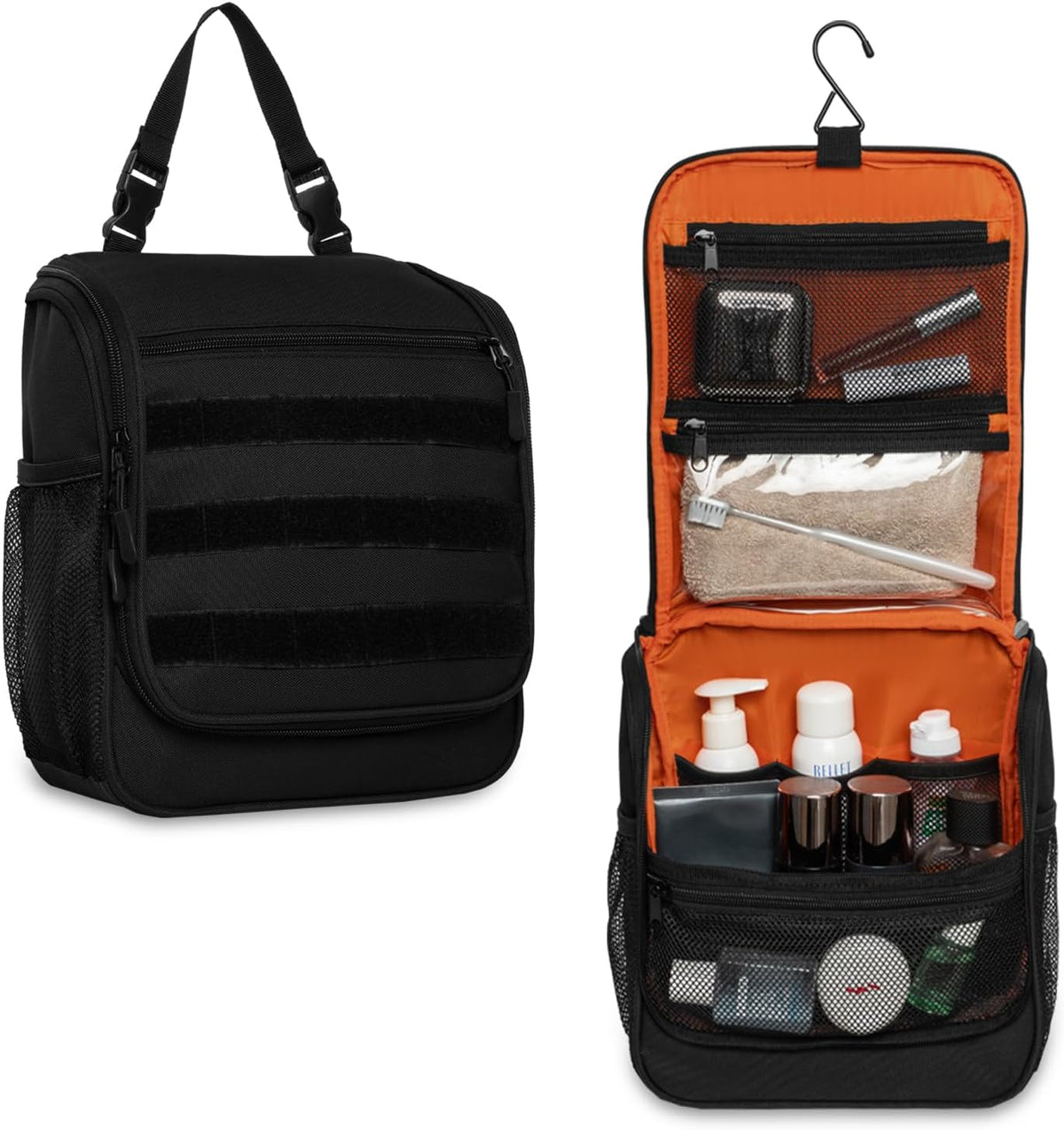 Tactical Hanging Toiletry Bag for Men - Waterproof Compact Travel Dopp Kit with Sturdy Hook, Lightweight Business Trip & Gym Organizer, Small Durable Wash Kit (Green)