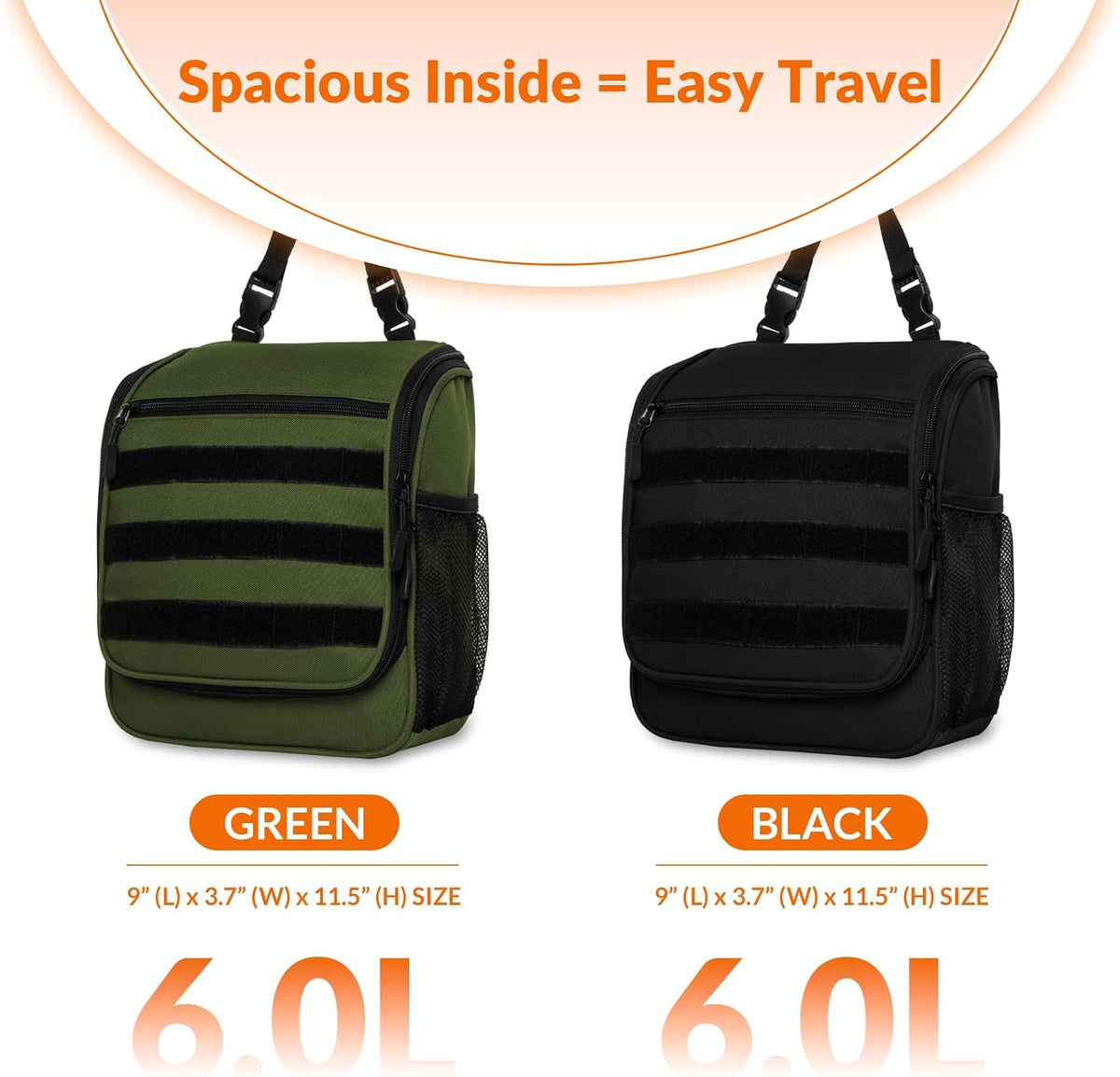 Tactical Hanging Toiletry Bag for Men - Waterproof Compact Travel Dopp Kit with Sturdy Hook, Lightweight Business Trip & Gym Organizer, Small Durable Wash Kit (Green)