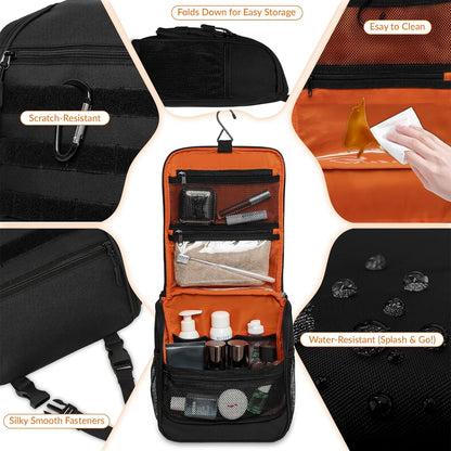 Tactical Hanging Toiletry Bag for Men - Waterproof Compact Travel Dopp Kit with Sturdy Hook, Lightweight Business Trip & Gym Organizer, Small Durable Wash Kit (Green)