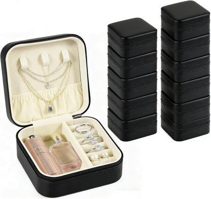 Travel Jewelry Case, 6 Pack Mini Portable Jewelry Travel Boxes, PU Leather Jewelry Travel Case, Small Jewelry Organizer for Rings, Earrings, Pendants, Necklaces (12, Black)