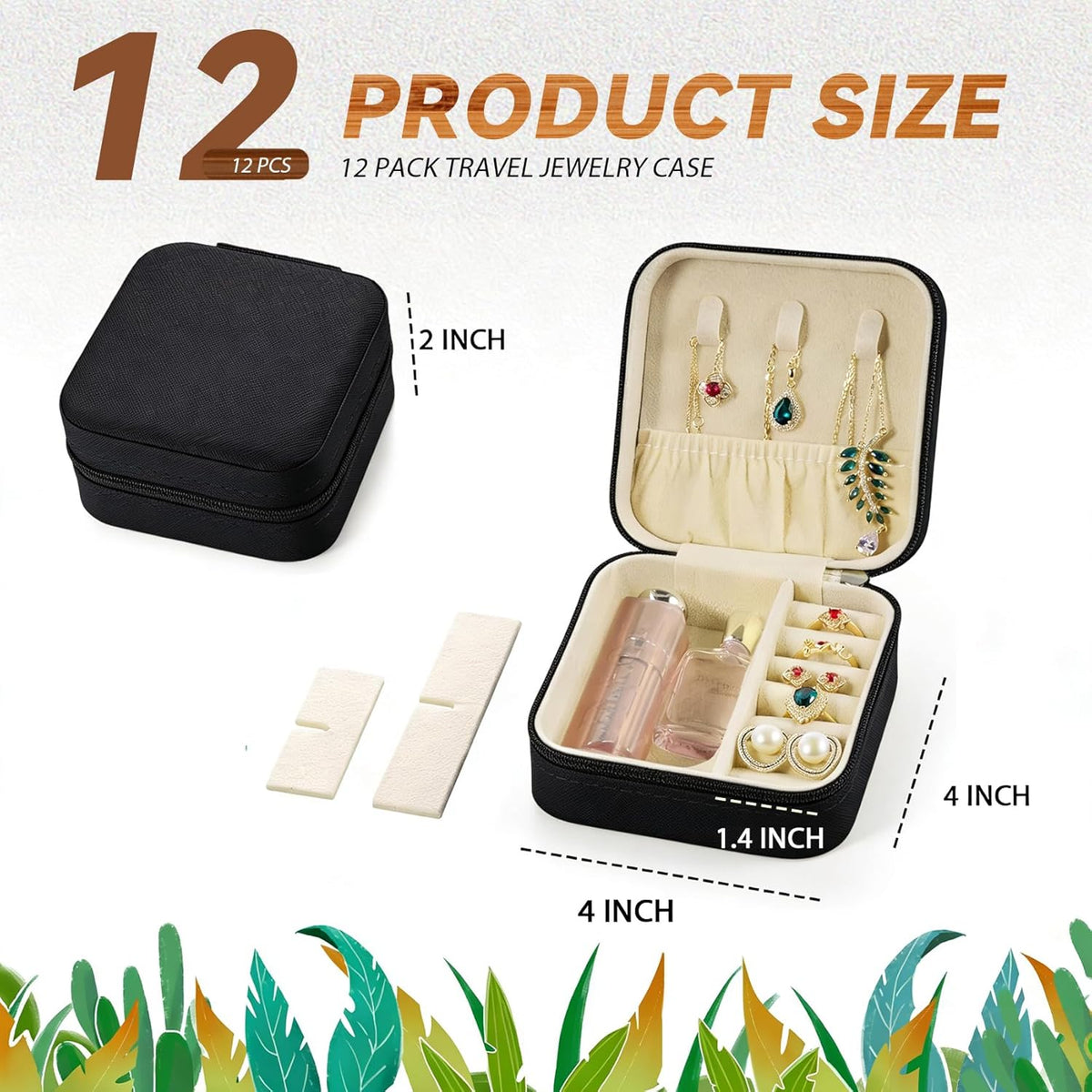 Travel Jewelry Case, 6 Pack Mini Portable Jewelry Travel Boxes, PU Leather Jewelry Travel Case, Small Jewelry Organizer for Rings, Earrings, Pendants, Necklaces (12, Black)