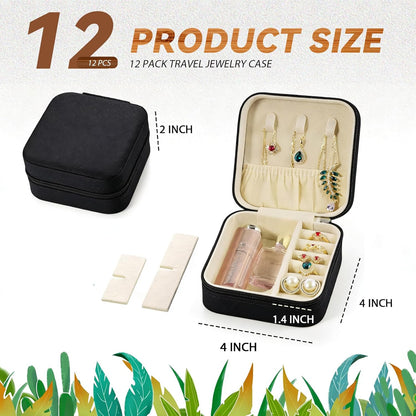 Travel Jewelry Case, 6 Pack Mini Portable Jewelry Travel Boxes, PU Leather Jewelry Travel Case, Small Jewelry Organizer for Rings, Earrings, Pendants, Necklaces (12, Black)